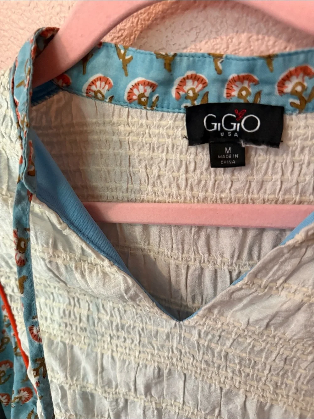 Indian Block Print Blue Printed Peasant Mini Dress with Smocked Bib - Picture 8 of 8